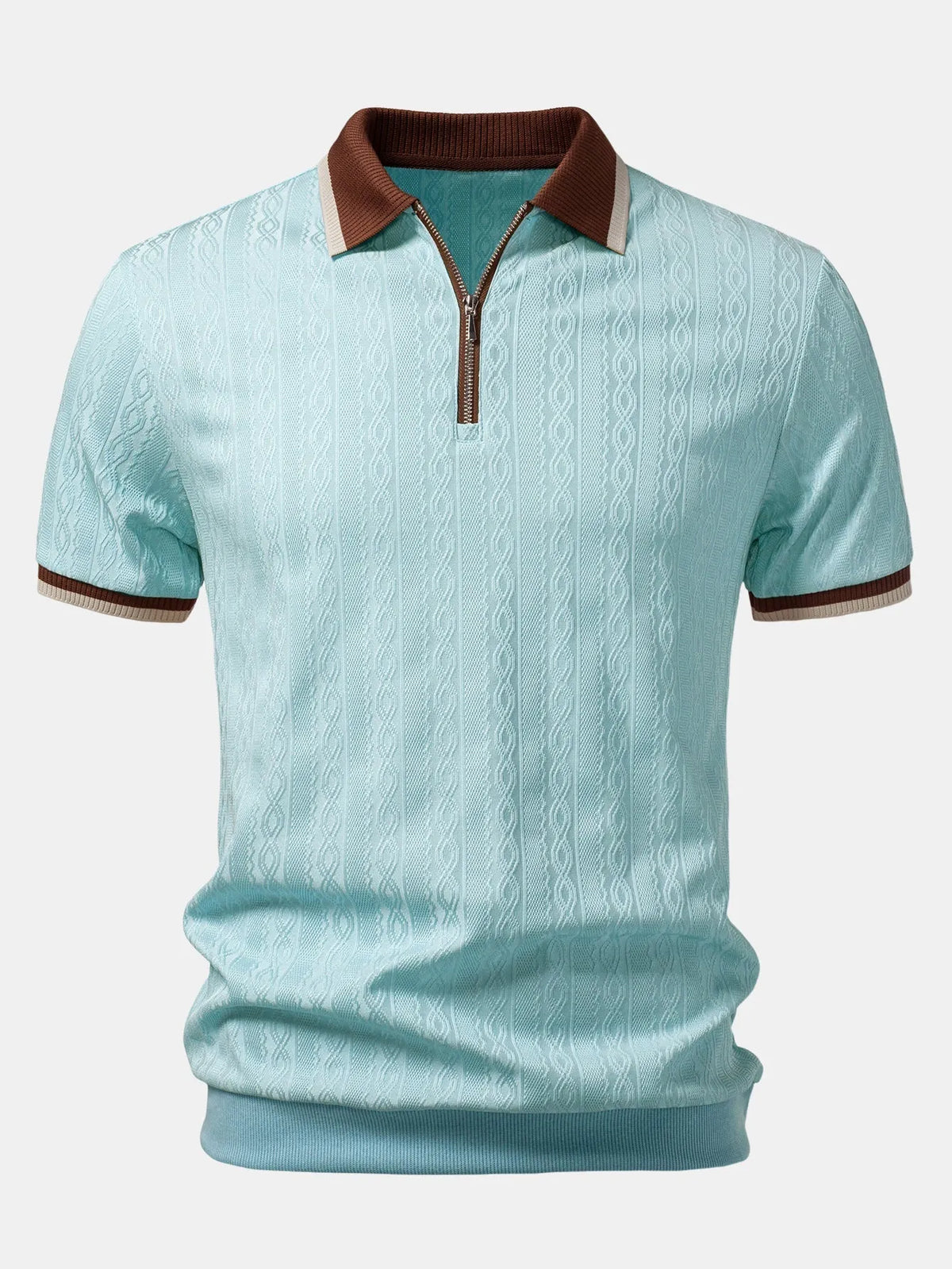 Men's Textured Knit Polo Shirt with Quarter Zip