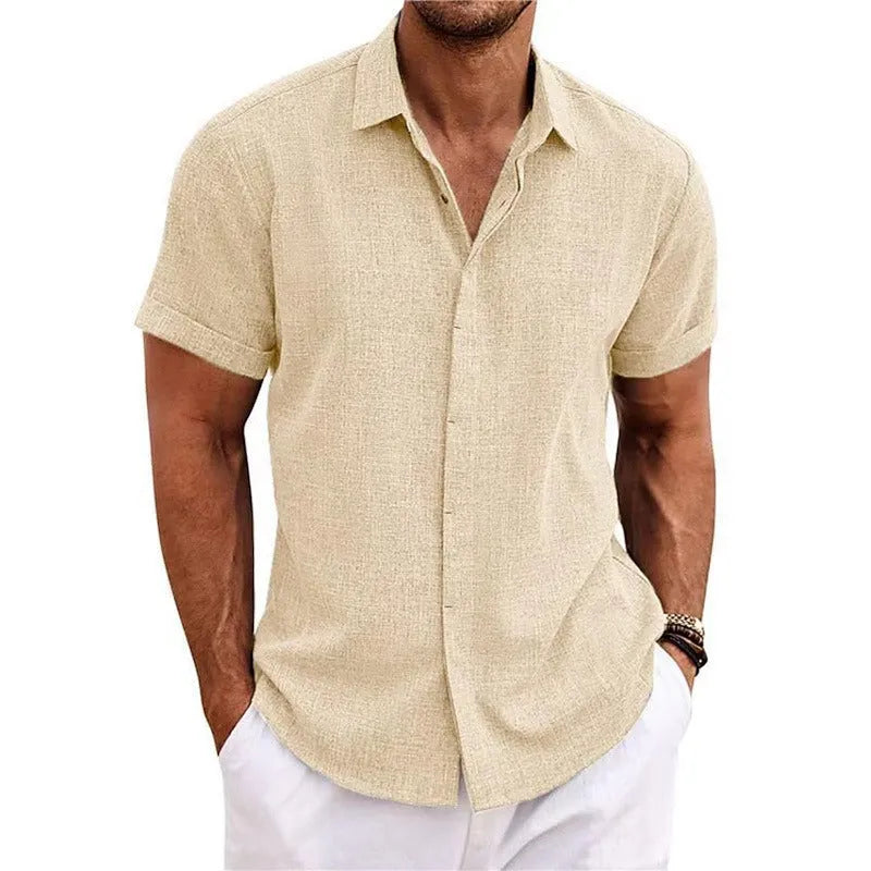 Men's Textured Linen Short-Sleeve Shirt with Classic Collar