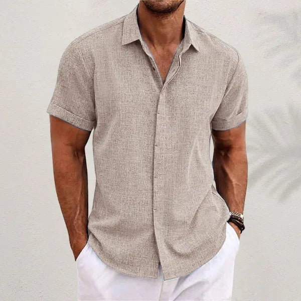 Men's Textured Linen Short-Sleeve Shirt with Classic Collar