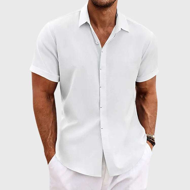 Men's Textured Linen Short-Sleeve Shirt with Classic Collar