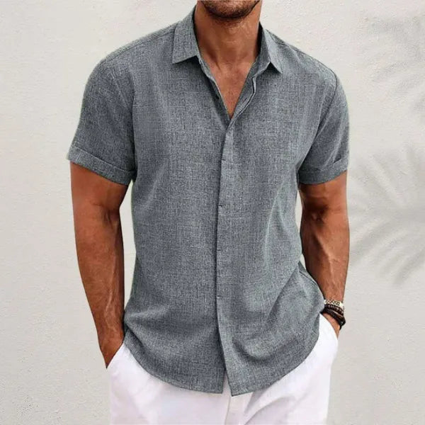 Men's Textured Linen Short-Sleeve Shirt with Classic Collar