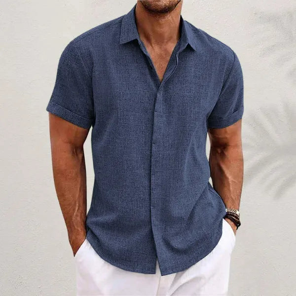 Men's Textured Linen Short-Sleeve Shirt with Classic Collar