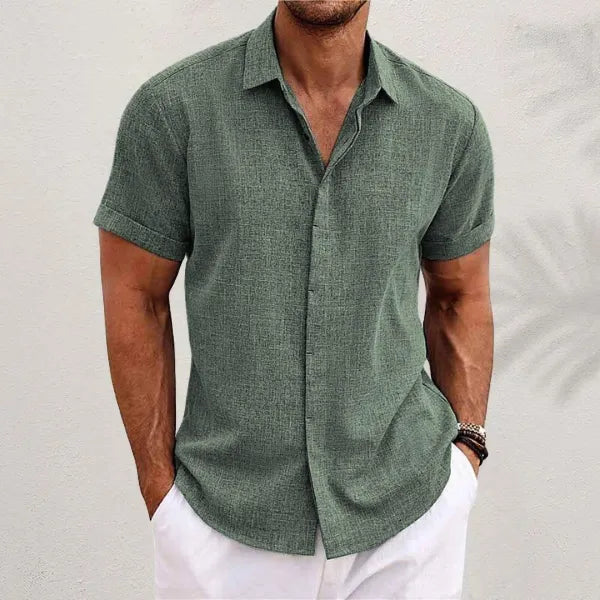 Men's Textured Linen Short-Sleeve Shirt with Classic Collar