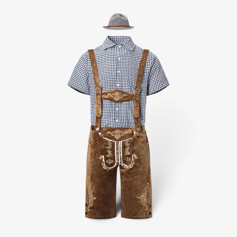 Men's Traditional Bavarian Costume Set with Lederhosen and Shirt