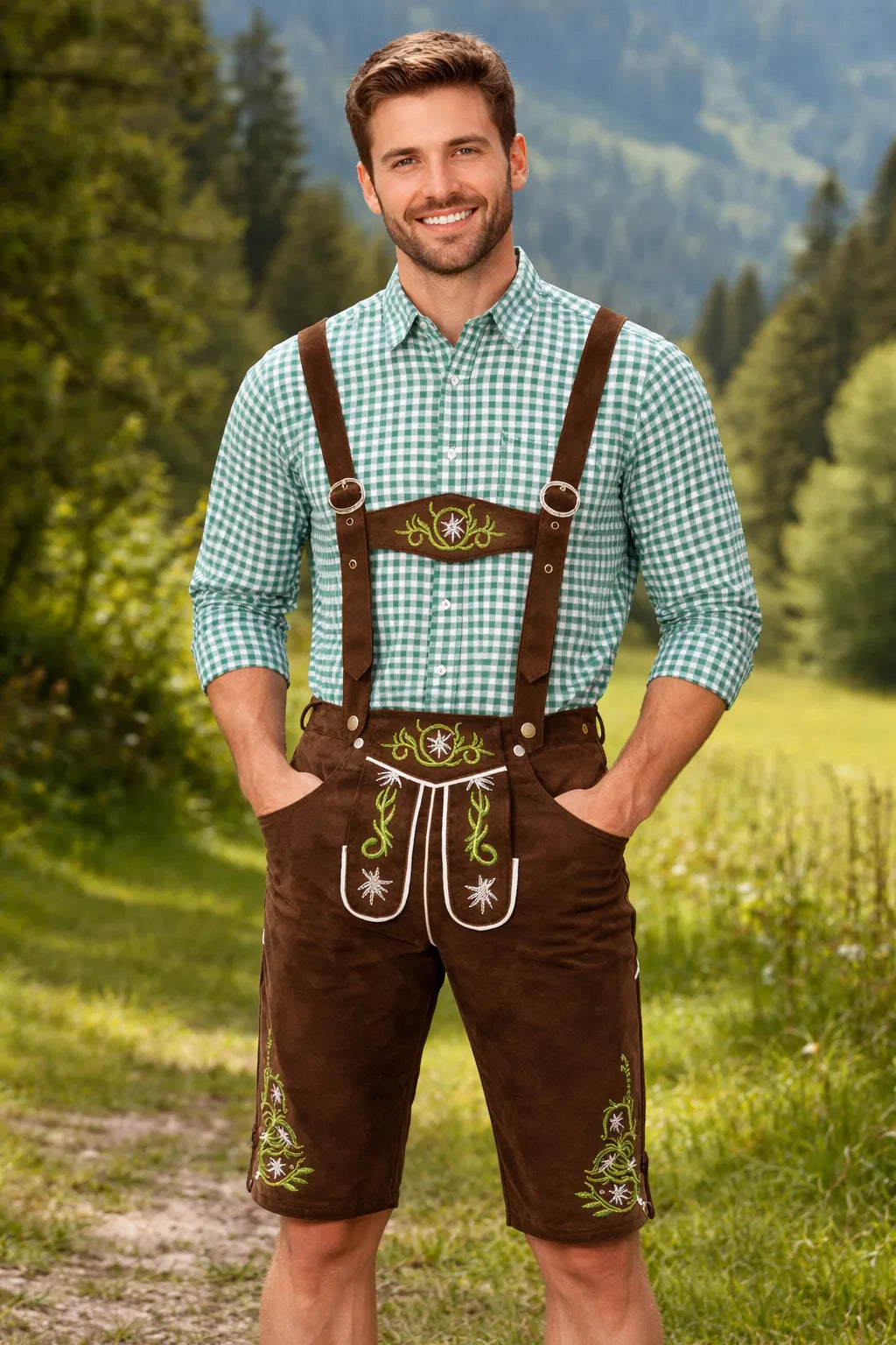 Men's Traditional Leather Lederhosen with Suspenders