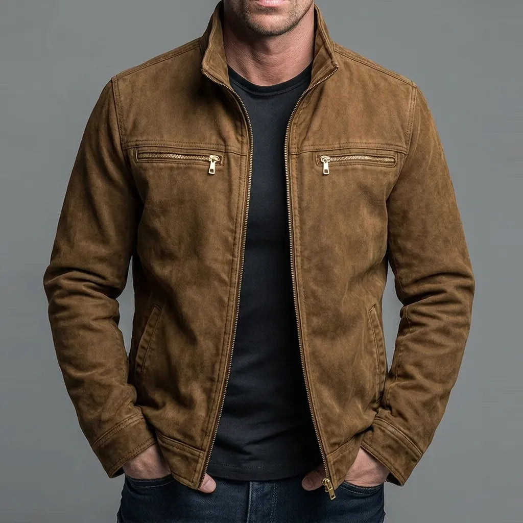Men's Vintage Style Cotton Bomber Jacket with Zipper