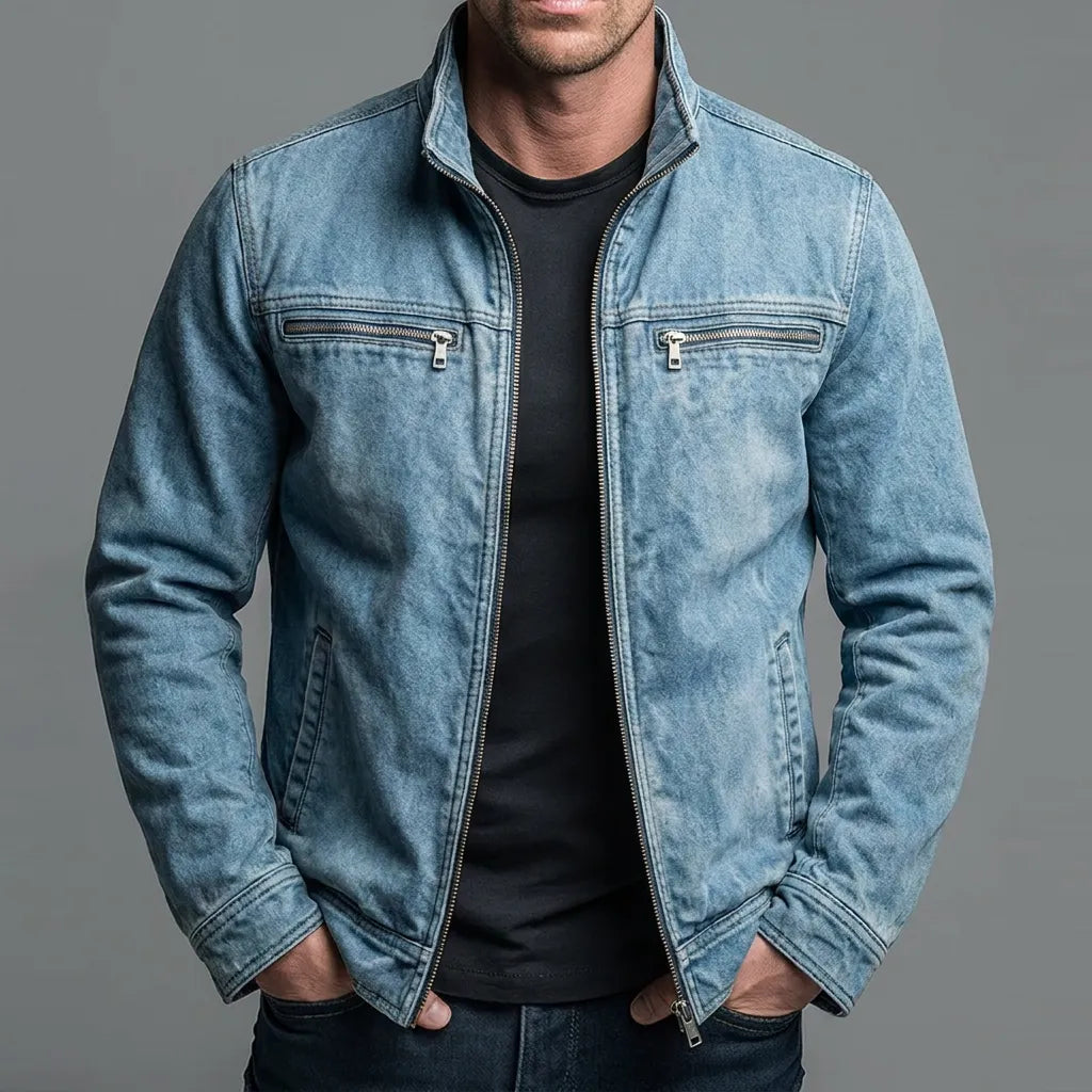 Men's Vintage Style Cotton Bomber Jacket with Zipper
