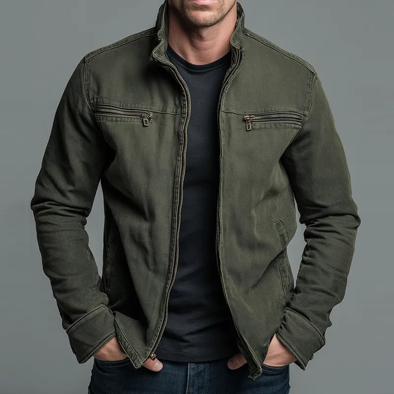 Men's Vintage Zip-Up Stand Collar Jacket