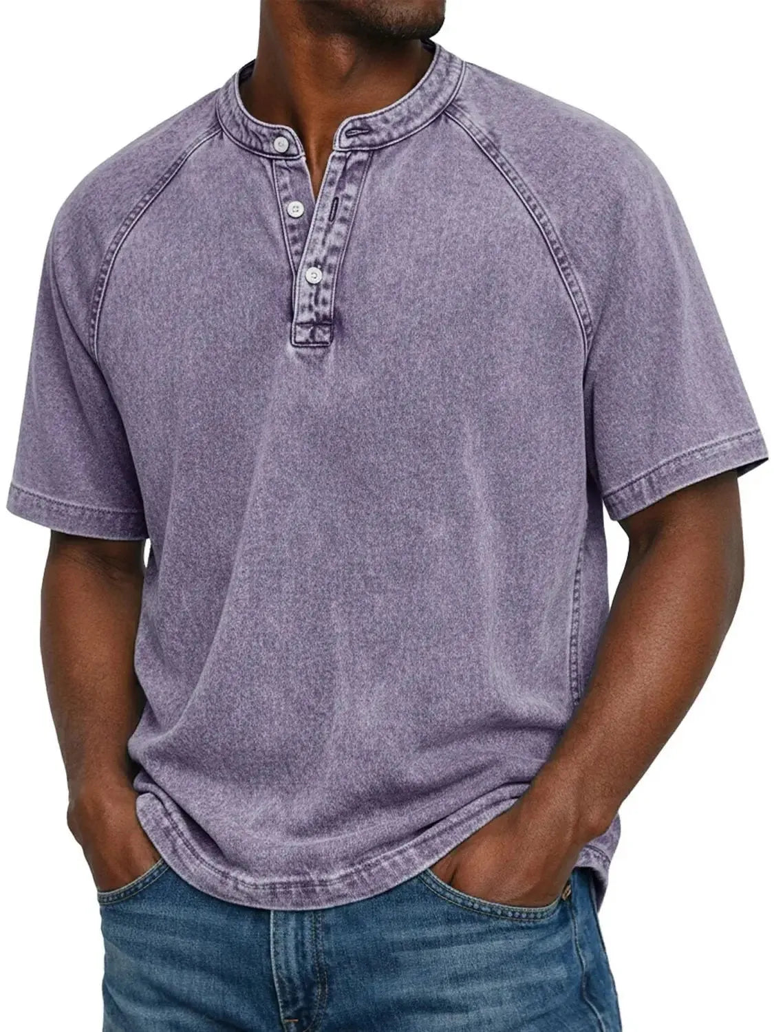 Men's Washed Henley T-Shirt with Raglan Sleeves
