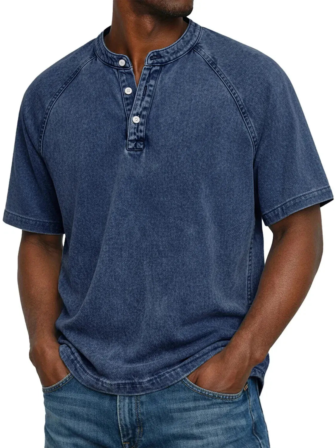 Men's Washed Henley T-Shirt with Raglan Sleeves