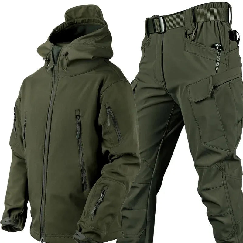 Men's Waterproof Outdoor Jacket and Trousers Set with Fleece Lining