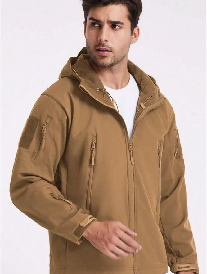 Men's Waterproof Outdoor Jacket and Trousers Set with Fleece Lining