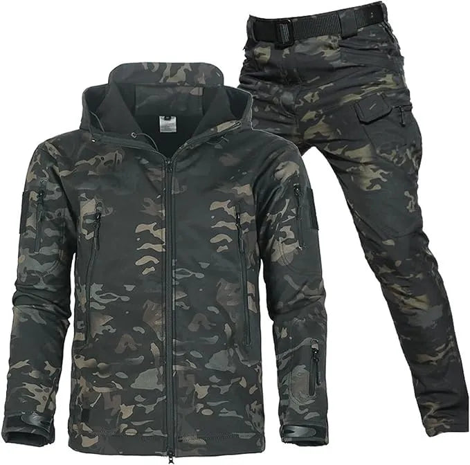 Men's Waterproof Outdoor Jacket and Trousers Set with Fleece Lining