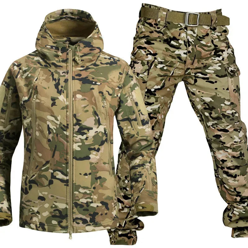 Men's Waterproof Outdoor Jacket and Trousers Set with Fleece Lining