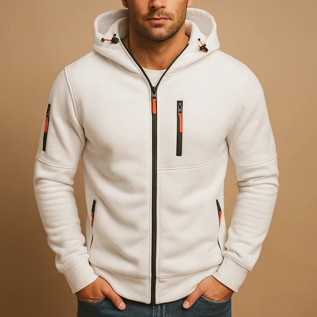 Men's Zip-Up Hoodie with Adjustable Drawstring Hood