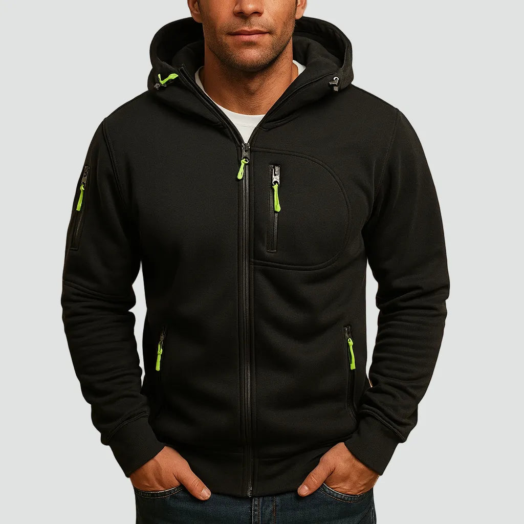 Men's Zip-Up Hoodie with Adjustable Drawstring Hood