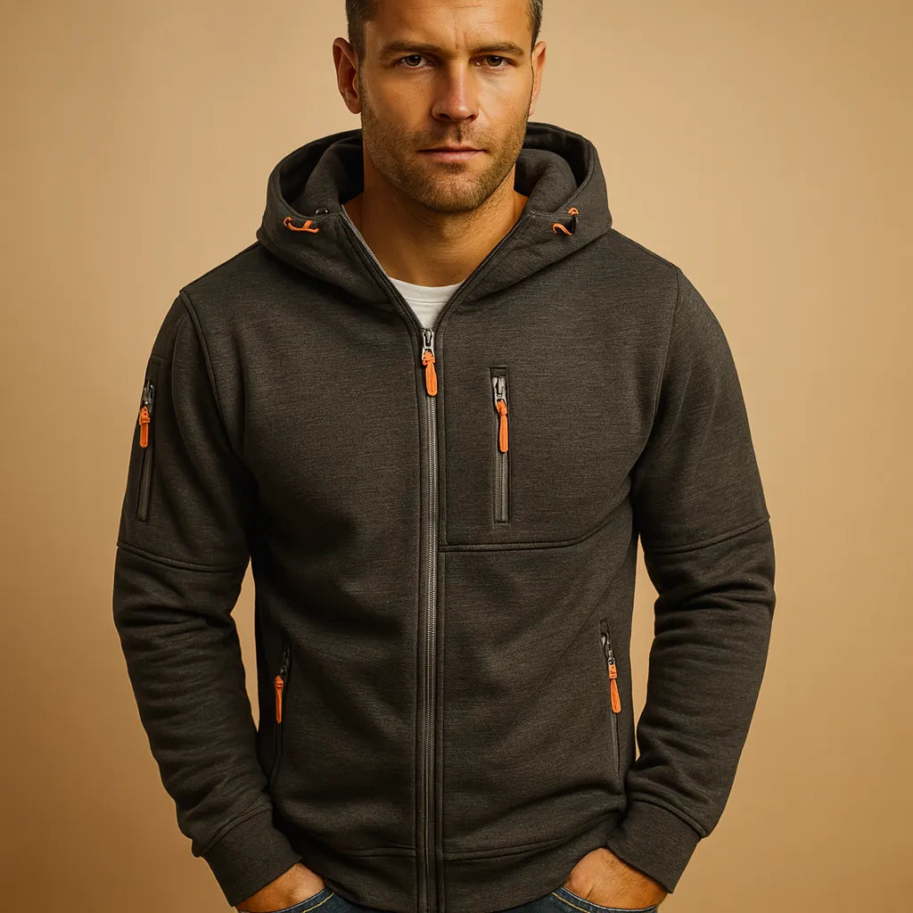 Men's Zip-Up Hoodie with Adjustable Drawstring Hood