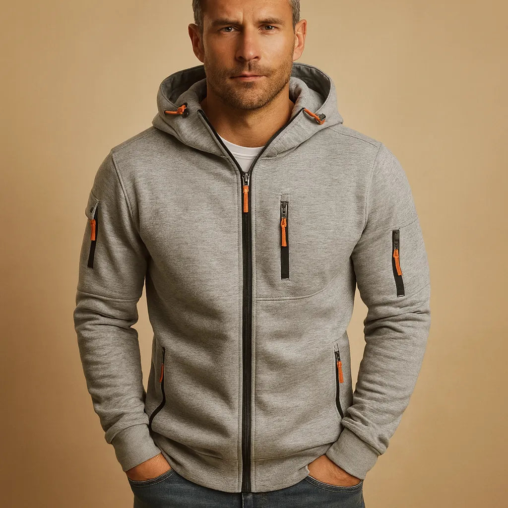 Men's Zip-Up Hoodie with Adjustable Drawstring Hood
