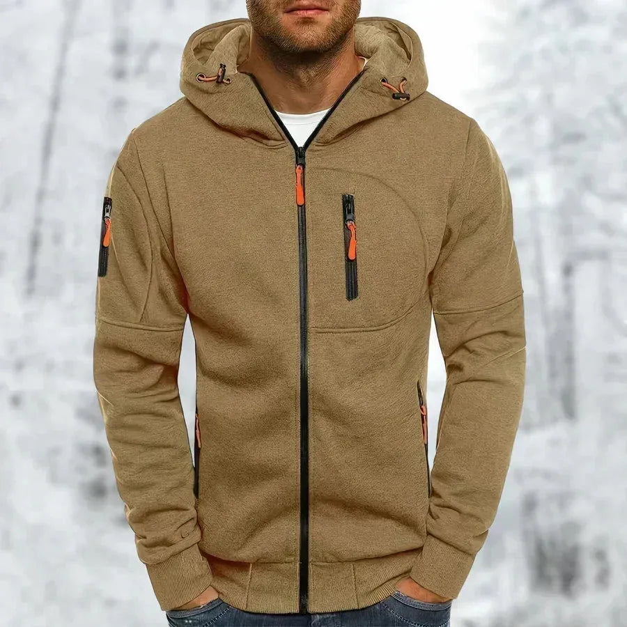 Men's Zip-Up Jacquard Hoodie with Relaxed Fit