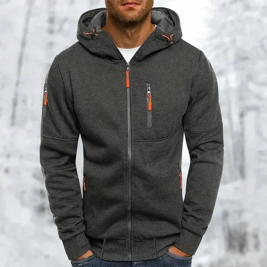 Men's Zip-Up Jacquard Hoodie with Relaxed Fit