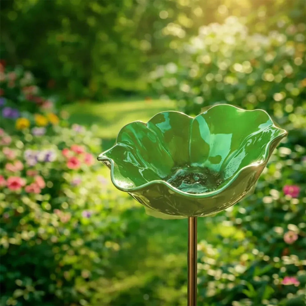 Metal Flower Bird Bath Stake with Ground Spike