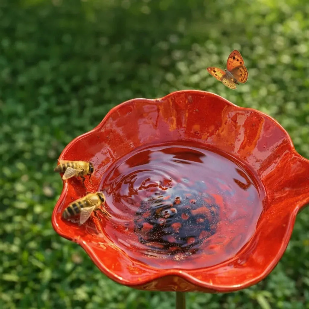 Metal Flower Bird Bath Stake with Ground Spike