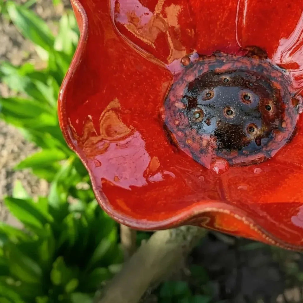 Metal Flower Bird Bath Stake with Ground Spike