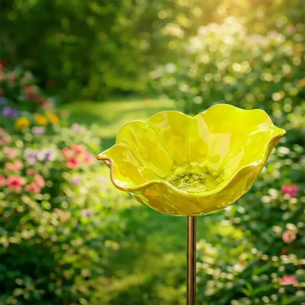 Metal Flower Bird Bath Stake with Ground Spike