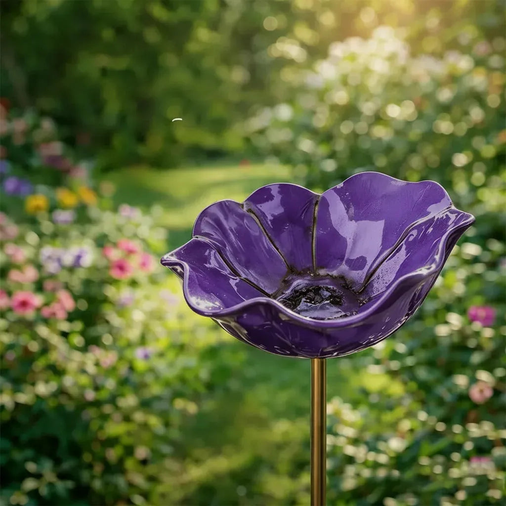Metal Flower Bird Bath Stake with Ground Spike