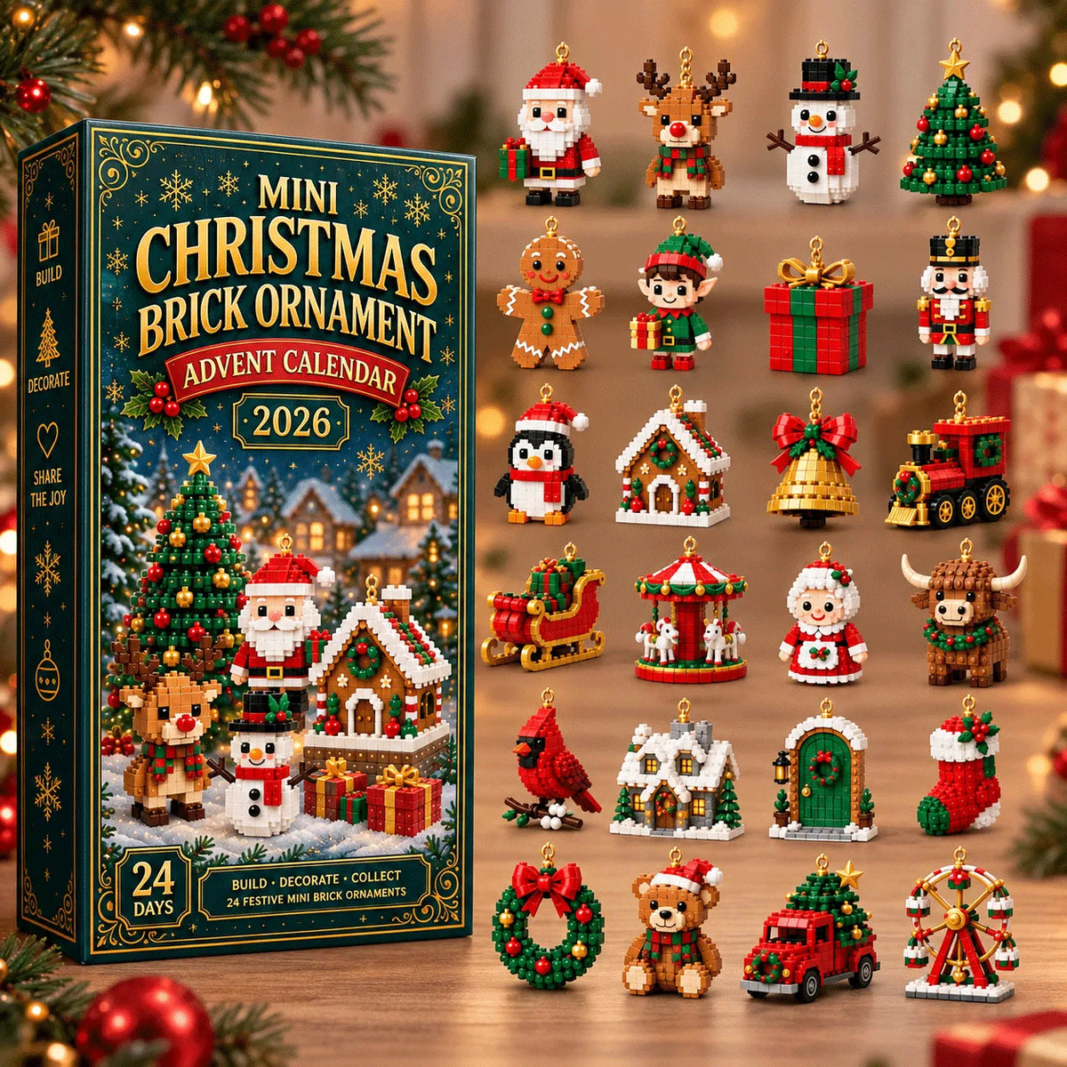Mini Brick Advent Calendar with 24 Hanging Christmas Building Sets