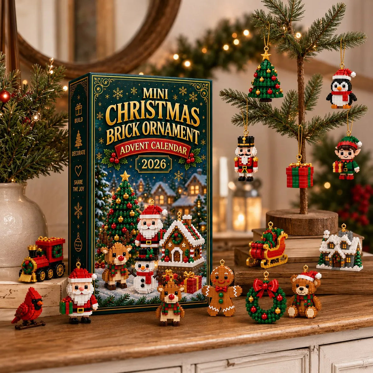 Mini Brick Advent Calendar with 24 Hanging Christmas Building Sets