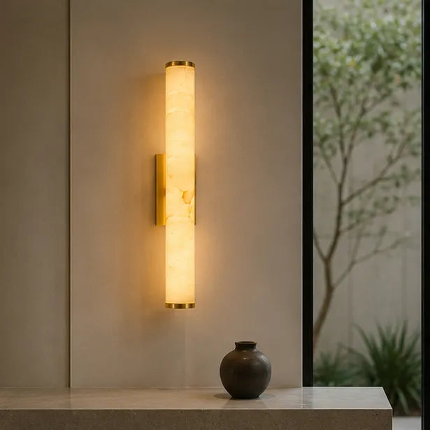 Modern Minimalist Marble LED Wall Sconce with Copper-Tone Finish