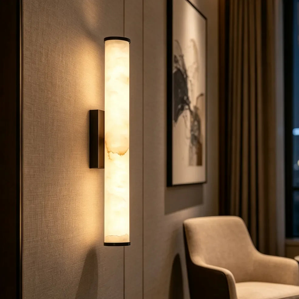Modern Minimalist Marble LED Wall Sconce with Copper-Tone Finish
