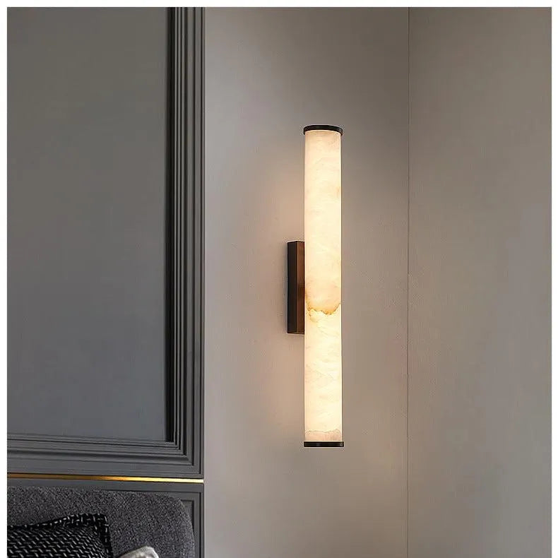 Modern Minimalist Marble LED Wall Sconce with Copper-Tone Finish