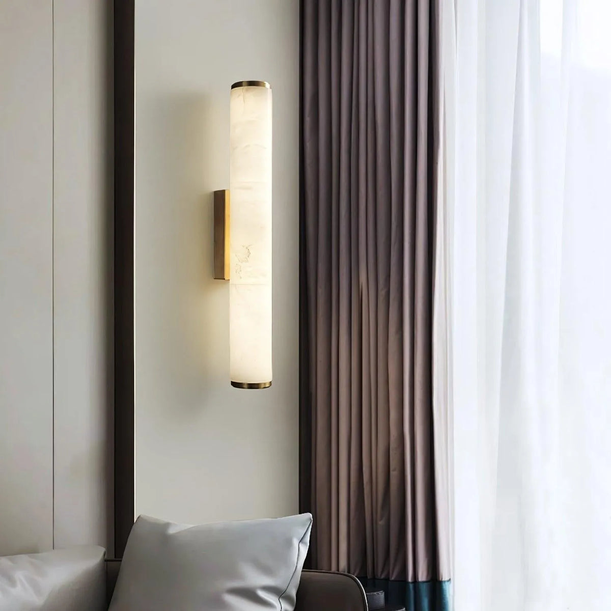 Modern Minimalist Marble LED Wall Sconce with Copper-Tone Finish