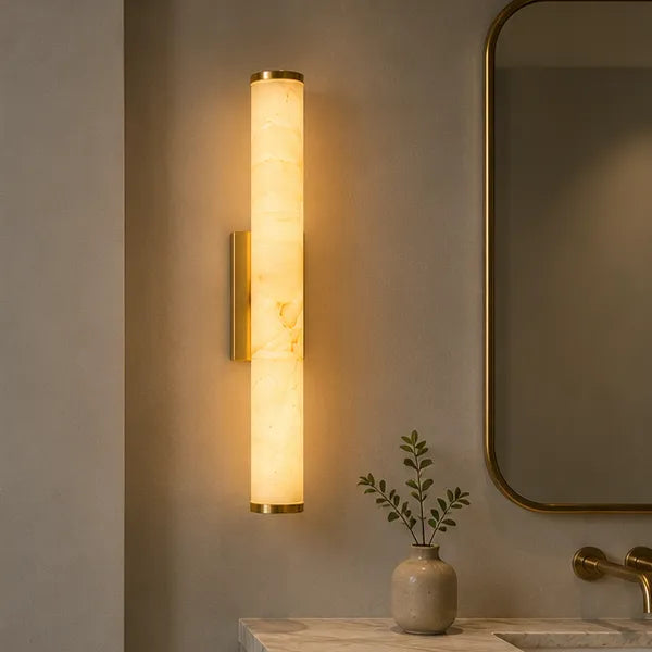 Modern Minimalist Marble LED Wall Sconce with Copper-Tone Finish