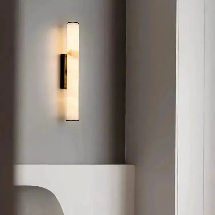 Modern Minimalist Marble LED Wall Sconce with Copper-Tone Finish