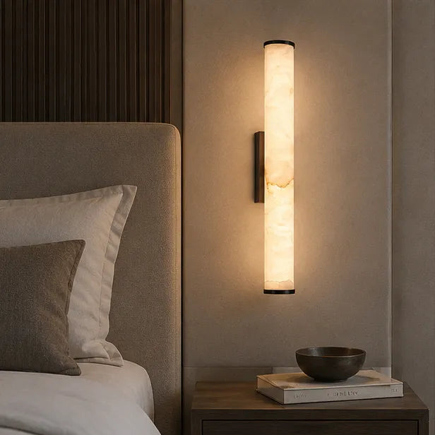 Modern Minimalist Marble LED Wall Sconce with Copper-Tone Finish