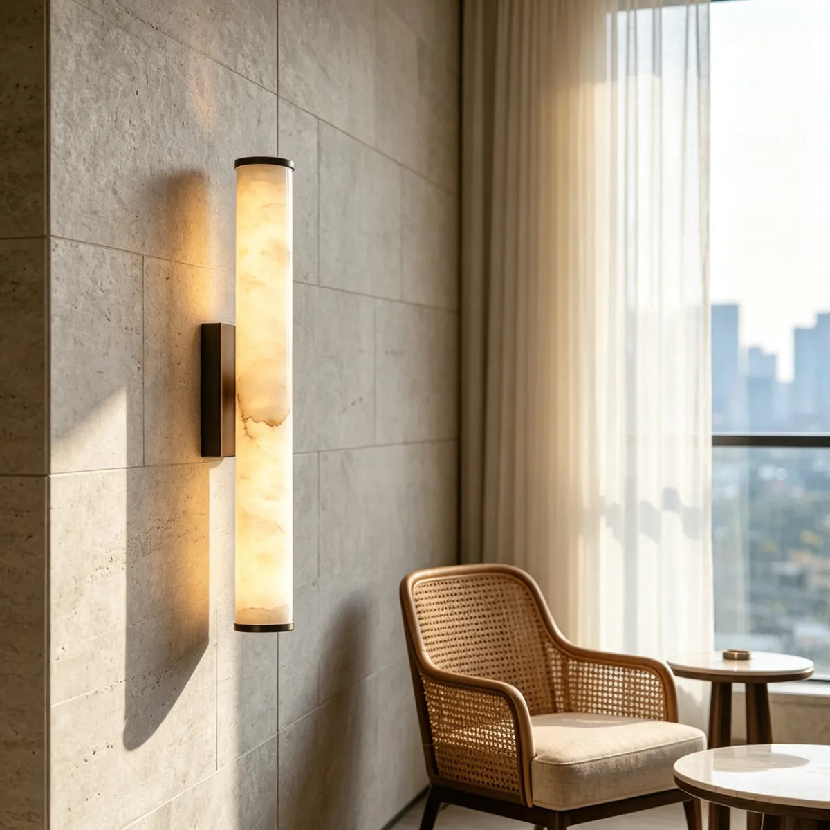 Modern Minimalist Marble LED Wall Sconce with Copper-Tone Finish