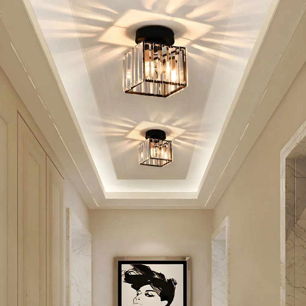 Modern Square Ceiling Light with Crystal Glass Shade