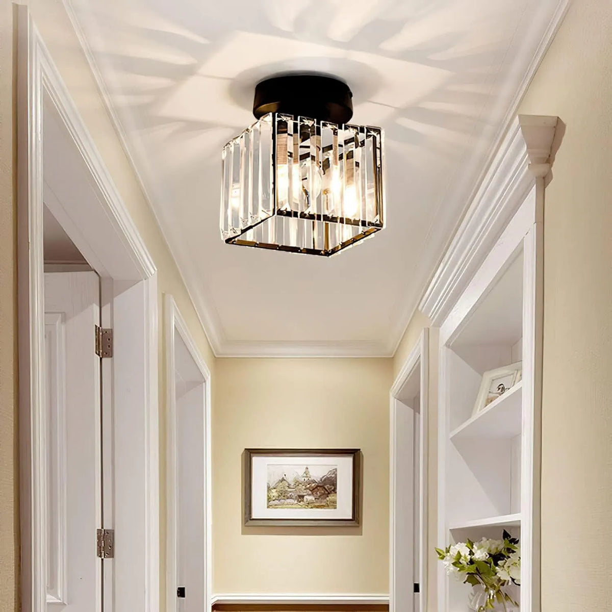 Modern Square Ceiling Light with Crystal Glass Shade