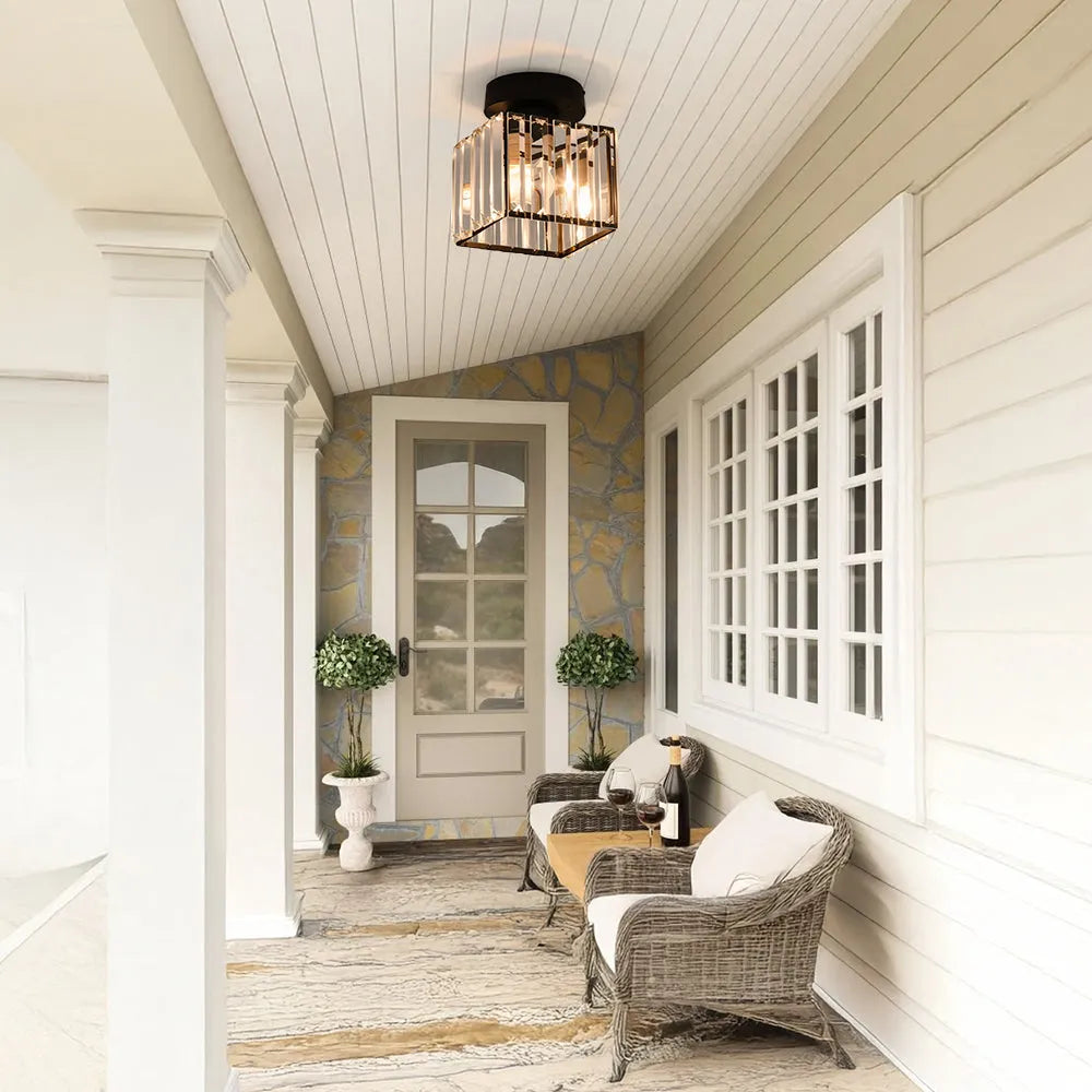 Modern Square Ceiling Light with Crystal Glass Shade