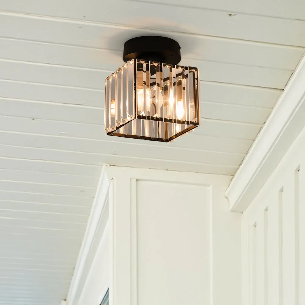 Modern Square Ceiling Light with Crystal Glass Shade