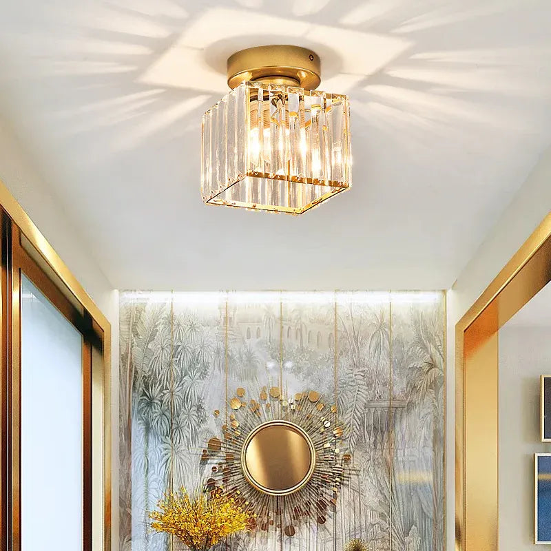 Modern Square Ceiling Light with Crystal Glass Shade