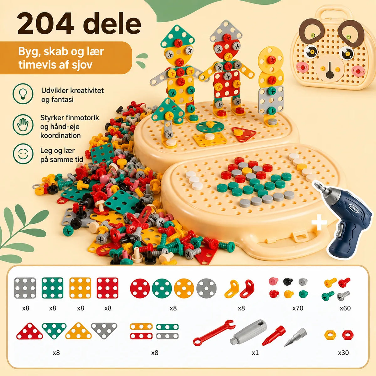 Montessori Tool Box Building Set with Toy Drill
