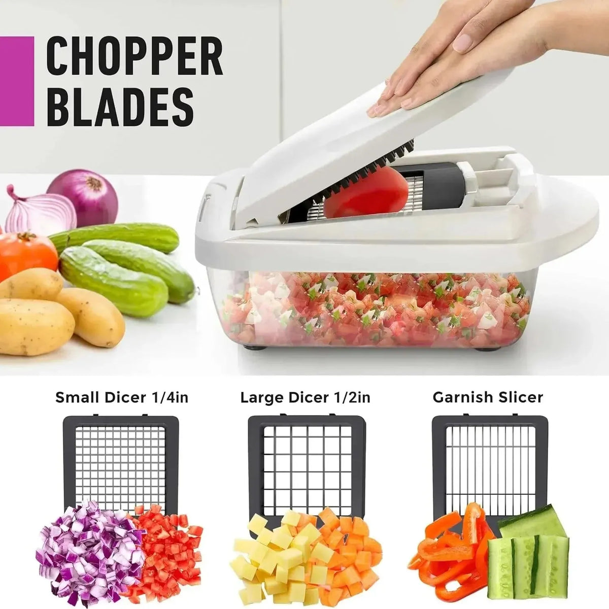 Multifunctional Vegetable Chopper with Container and Safety Holder