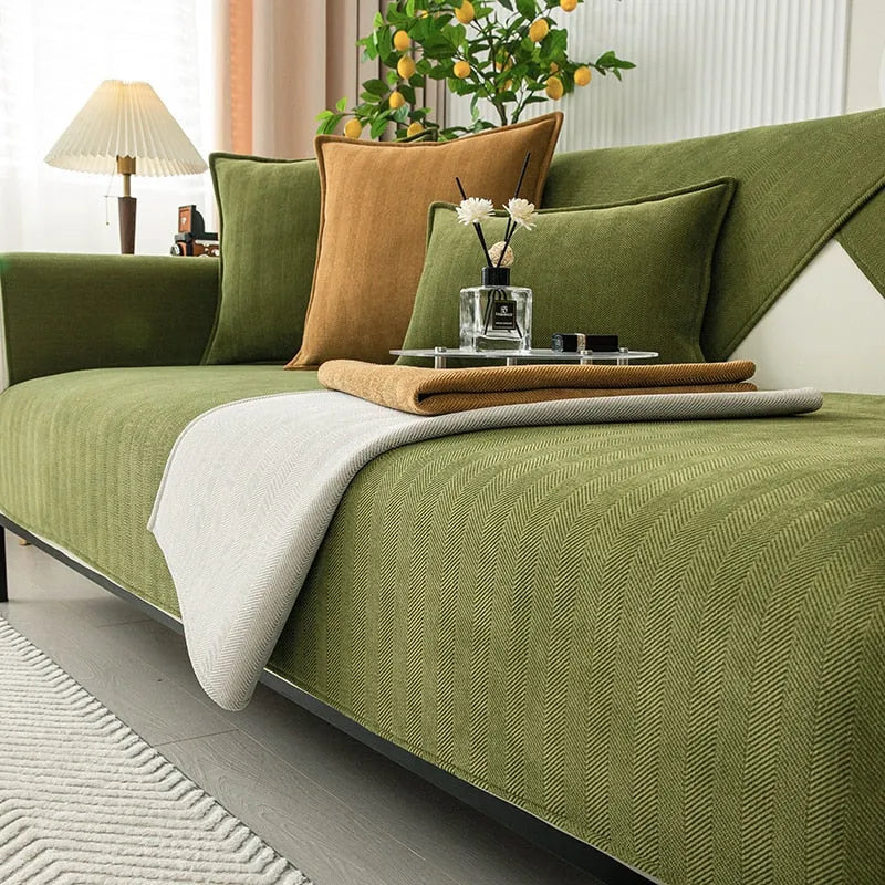 Non-Slip Chenille Sofa Cover with Textured Grip