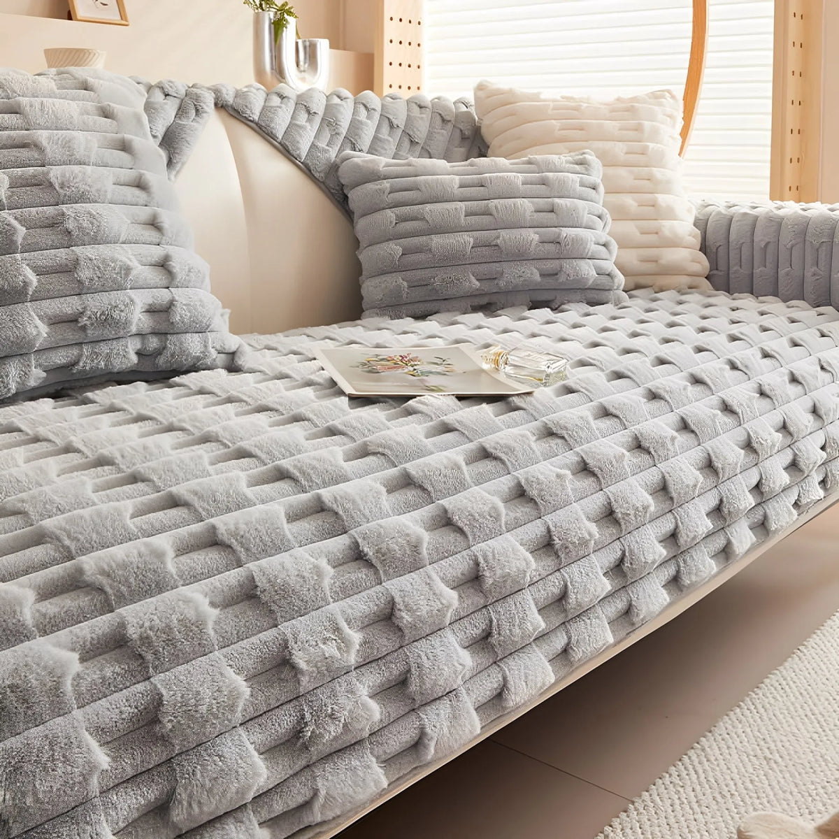 Non-Slip Plush Pet Couch Cover with Protective Mat