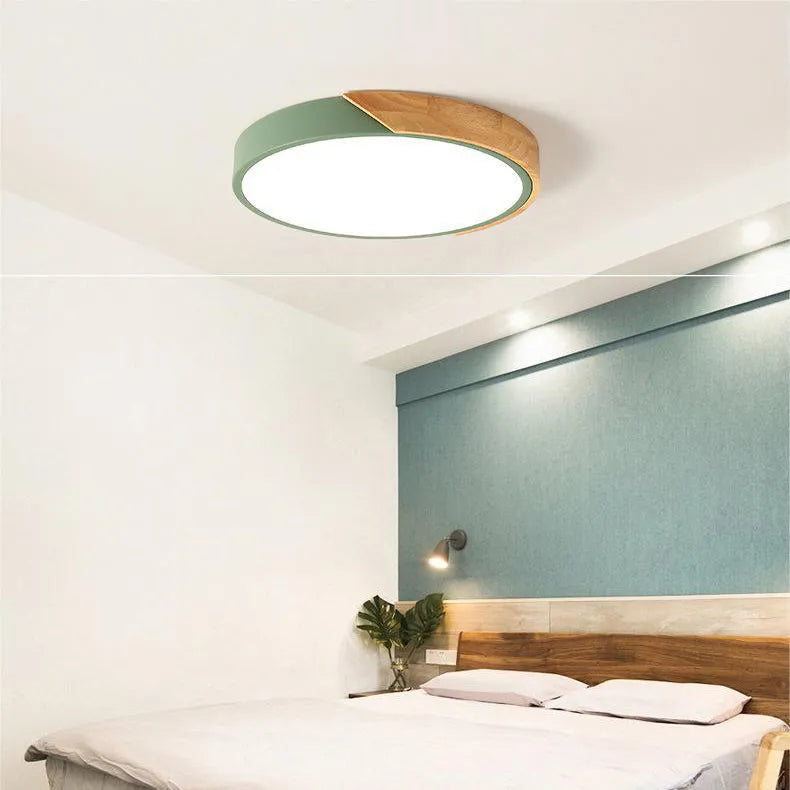Nordic Macaron LED Ceiling Light with Wooden Accent