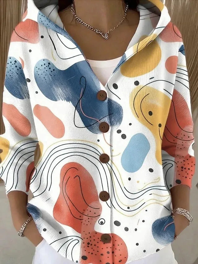 Oversized Art Print Hoodie with Velvet Fleece Lining